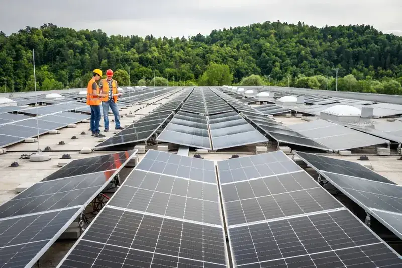 Sistema de paneles solares instalado en la azotea de un inmueble comercial en Guadalajara