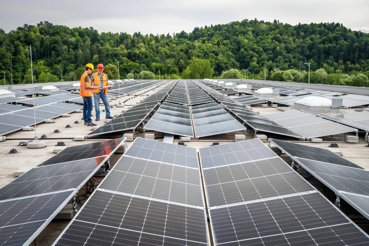 Paneles solares instalados sobre la azotea de una nave comercial en Zapopan